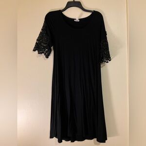 Spense Chic Black Dress with Lace Sleeves 82025